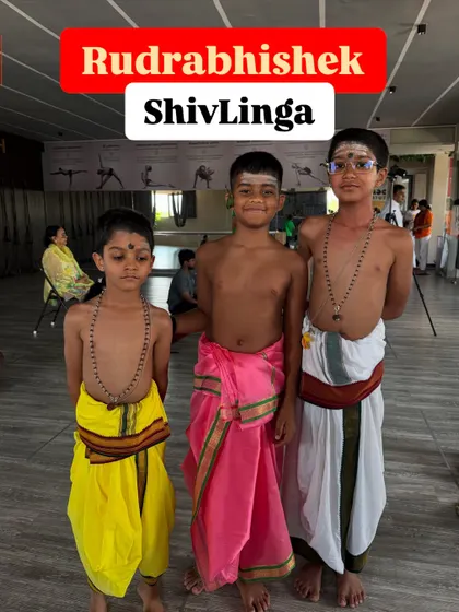 Young participants dressed in traditional attire for the Rudrabhishek ceremony. We believe in passing on our cultural and spiritual heritage to the next generation.