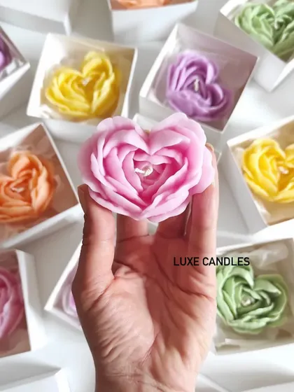These heart-shaped rose candles are a beautiful choice for mehndi favors or anniversary gifts. They come in a variety of pastel colors and are individually boxed.