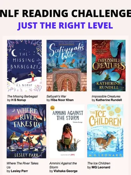 A selection of books from the 'Just the Right Level' category of the Neev Reading Challenge, perfect for confident middle-grade readers.