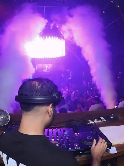My view from the booth as the CO2 cannons blast the crowd at Sinq Nightclub.