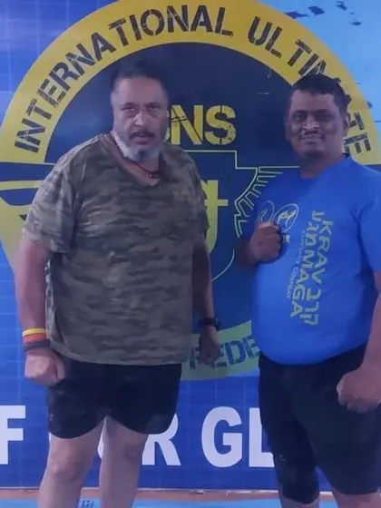 A photo with my master Vicky Kapoor during my Krav Maga training in Delhi.
