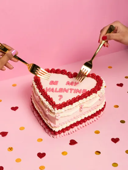 Will you be my Valentine? This retro heart-shaped buttercream cake is perfect for sharing with your special someone.