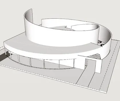 Another view of the conceptual model for the cafe, showing how the spiral wall creates different zones for seating.