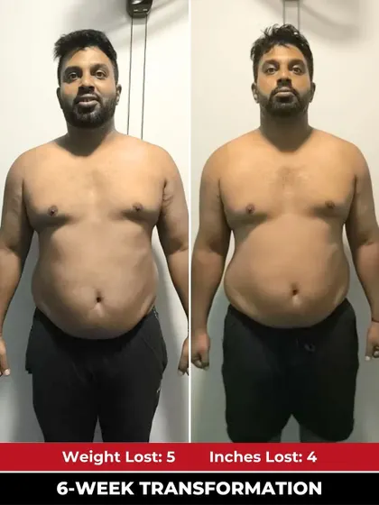 This front-facing before-and-after of Syed shows his initial progress, which is just the start of his fitness journey with us.
