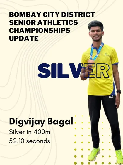 Digvijay Bagal on his way to the podium, securing a Silver medal in the competitive 400m event at the Bombay City District Athletics Championships.