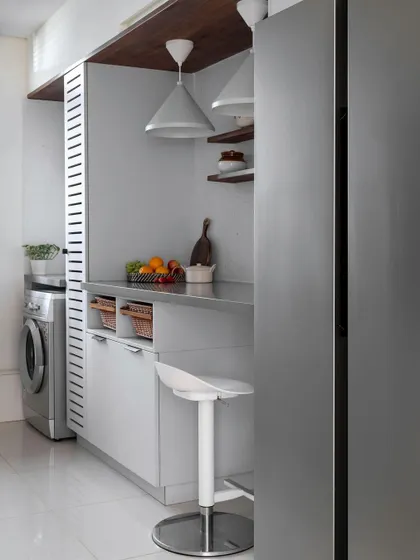 In the 'Utopian Dreams' project, we designed a compact breakfast counter within the kitchen to provide a space for quick meals without structural changes.