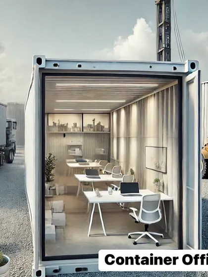 A container office deployed at an industrial or construction site. This image highlights the portability and durability of our modular solutions, providing a comfortable workspace in any environment.