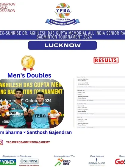 My Men's Doubles team, Shivam Sharma and Santhosh Gajendran, crowned champions at the All India Senior Ranking tournament in Lucknow.