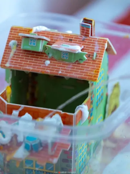 A 'house on fire' activity where kids used shaving cream 'foam' to put out the 'fire' on a model house.