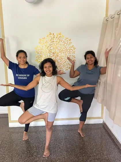 Meeting online students in person for the first time is always a special moment. Here we are, striking a tree pose together at the studio after years of virtual practice.