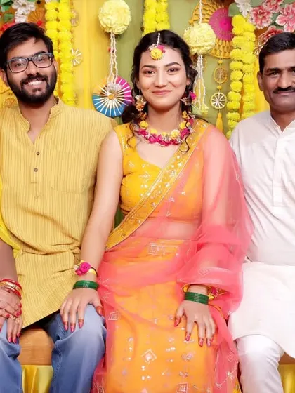 A classic family portrait from the Haldi ceremony. We make sure to get these important group shots with your loved ones.
