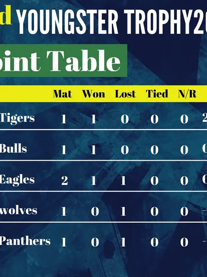 The tournament points table showing the standings after a series of matches.
