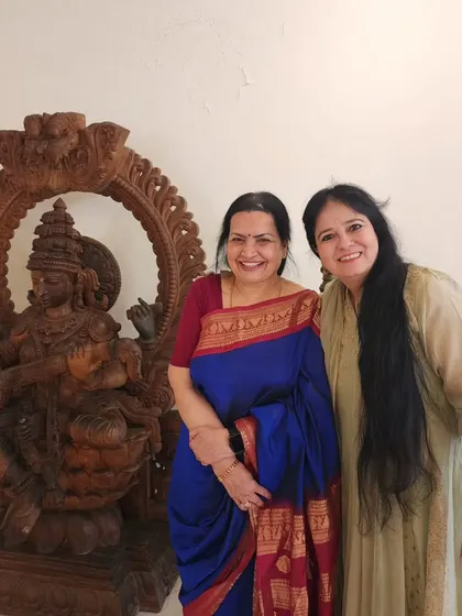 With Sukanya Shankar, wife of Pt. Ravi Shankar, at the Ravi Shankar Center, reminiscing about the golden days spent with Guruji.