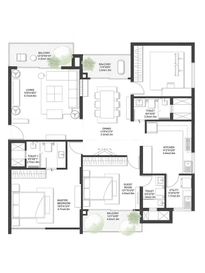 The original floor plan for the 'Ikigai Living' apartment. We use these plans as a starting point to identify opportunities for small, surgical changes that can dramatically improve the light, flow, and usability of a space.
