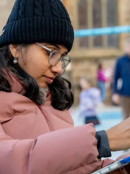A close-up shot of me, completely focused on my drawing during my first sketch walk in Boston. I believe art is a blessing, and I'm so grateful for these moments of pure concentration.