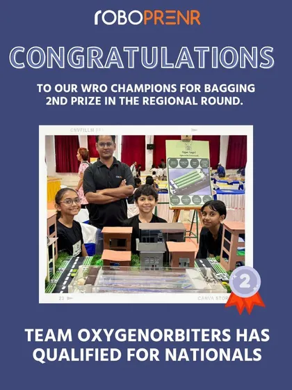 Congratulations to Team Oxygenorbiters for bagging the 2nd prize in the WRO regional round. Their innovative project and teamwork earned them a well-deserved spot at the nationals.