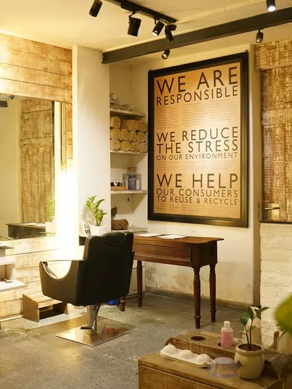 My philosophy is visible on the walls. I believe in being responsible, reducing stress on our environment, and helping our clients embrace a more conscious lifestyle.