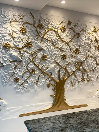 Another view of the installed Tree of Life mural, showing how it creates an impressive and meaningful feature wall in the office space.