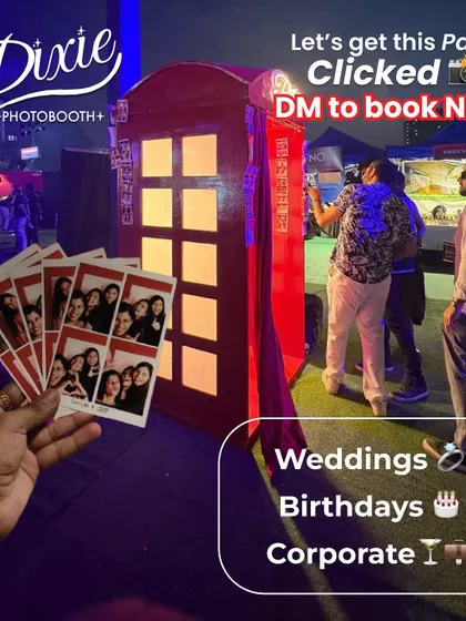 We're ready for any celebration. This shot from an outdoor festival shows our booth in action, with guests lining up for their turn. I love seeing people's faces light up when they get their instant photo strips, which we can customize for weddings, birthdays, and corporate events.