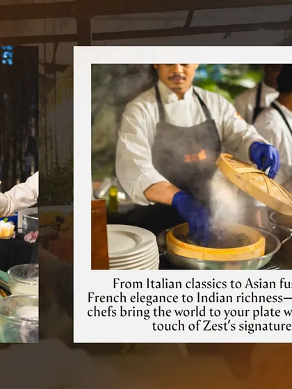 A collage highlighting our chefs' ability to create global cuisines, from Italian to Asian.