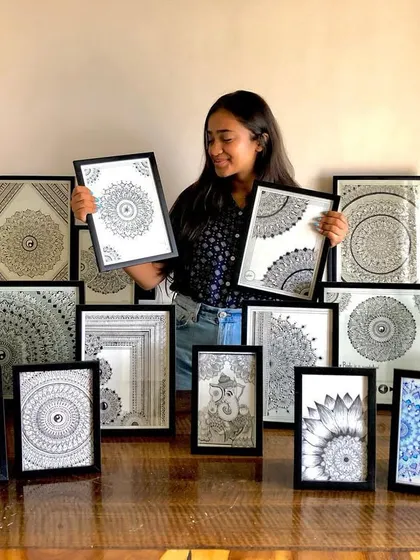 From small framed mandalas to massive wall murals, the journey has been magical. It’s amazing to see the progression of my work all in one place.