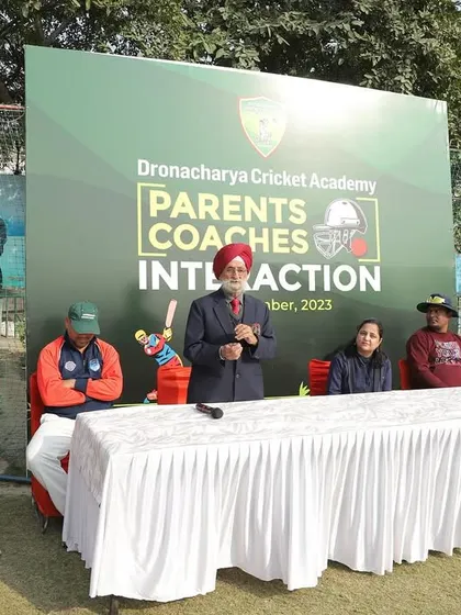Our founder, Shri Gurcharan Singh, addresses parents and coaches during an interaction meeting. His presence reinforces our core values and the importance of a strong support system for each player's development journey.