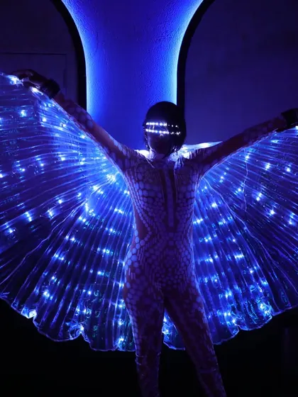 The LED butterfly in all its glory. These wings are perfect for creating a visual spectacle in clubs, breweries, and private parties.