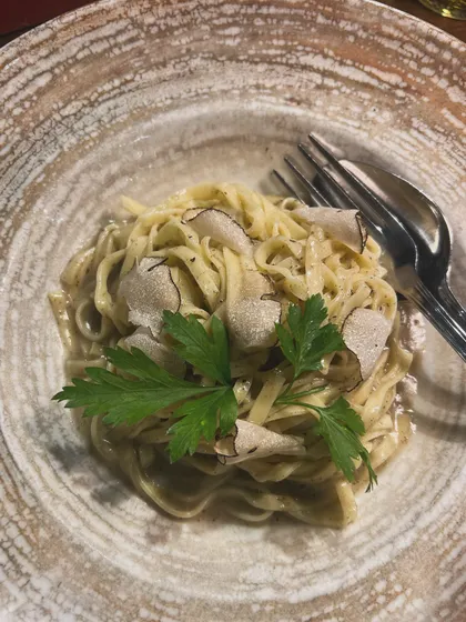 Food is my biggest inspiration. This is a photo of a truffle pasta from a local cafe in Florence, Italy. My travels always inspire new ideas for my own menu.