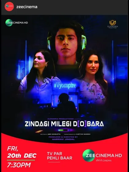 Seeing my work in action is always a proud moment. This is a snapshot of the 'Zindagi Milegi D[o]bara' poster as it was officially promoted by Zee Cinema, complete with the channel's branding and premiere details.