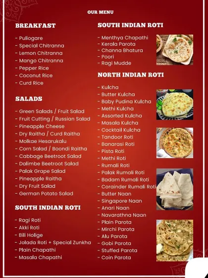 Discover our wide selection of Indian breads, salads, and breakfast rice items. We offer everything from North Indian Naans and Kulchas to South Indian Rotis and fresh salads.