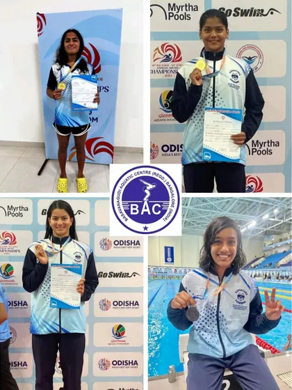Our Khelo India girl group showcasing their medals.