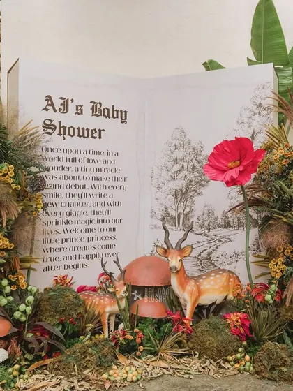 Another angle of the enchanting storybook entrance, framed by vibrant poppies and lush greenery.
