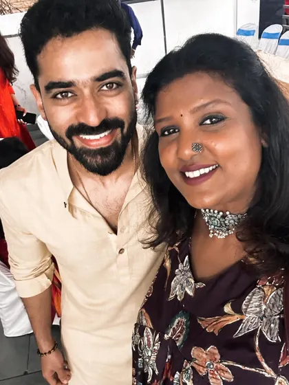 A happy moment with a dear friend. He is wearing a simple, elegant beige kurta, a perfect example of the kind of comfortable and stylish menswear I love to design.