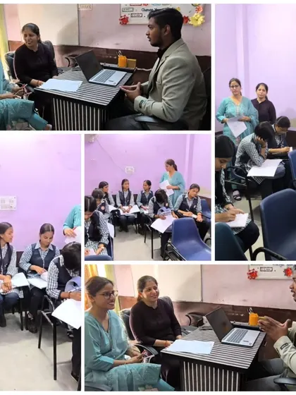 I bridge the gap between school and the professional world with practical internships. This collage shows our program for Class 12 girls, giving them hands-on experience in fields like Finance, Marketing, and Management.