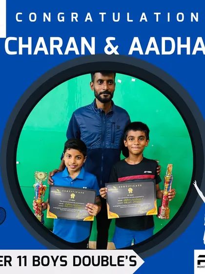 A great doubles victory for Charan and Aadhav in the Under 11 Boys category. We train our players for both singles and doubles formats to build versatile skills.