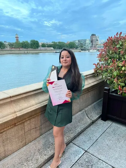 A proud moment outside the UK Parliament. This award inspires me to continue breaking barriers and empowering more women through the art of dance.