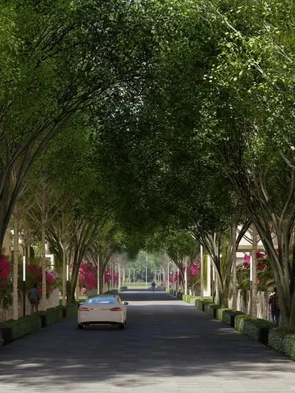 Our design for Aranya Villas in Hyderabad, which means forest, is a seamless story flowing from architecture to landscape. The tree lined street creates a modern, minimal, and luxurious setting rooted in the feeling of being surrounded by nature, fostering a strong sense of community.
