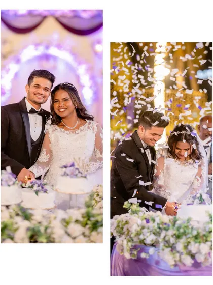 All smiles during the cake cutting. These photos capture the pure happiness of the moment, with the bride looking absolutely radiant.