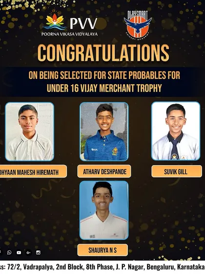 Another graphic celebrating the selection of our boys for the U16 Vijay Merchant Trophy state probables. Their dedication is truly paying off.