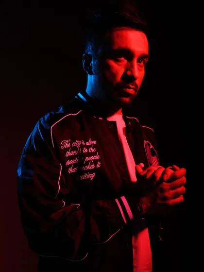 Another angle from the red and blue light shoot. I love how the colors play off each other.