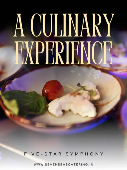 "A Culinary Experience." This graphic overlays our philosophy on a beautifully composed small plate, emphasizing that we deliver a five-star symphony of flavours, not just food.