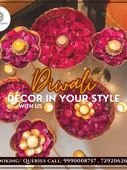 The beauty of traditional decor lies in the details. I love using classic elements like these brass urlis filled with fresh rose petals and floating diyas to add a touch of elegance and warmth to your Diwali celebrations.