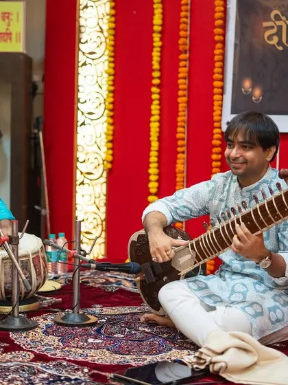 Sharing a moment of musical connection with my tabla accompanist, Swapnil Bhise. The communication between the sitar and tabla is the heart of a successful performance.