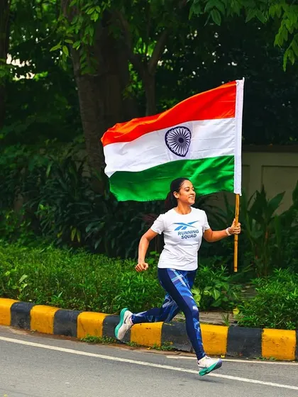 Another powerful shot of our flag run. We believe in celebrating national pride through fitness and community.