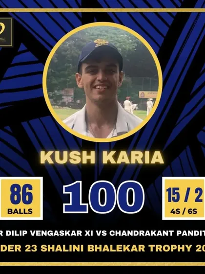 Kush Kariya kicks off the season with a brilliant century in the U23 Shalini Bhalekar Trophy.
