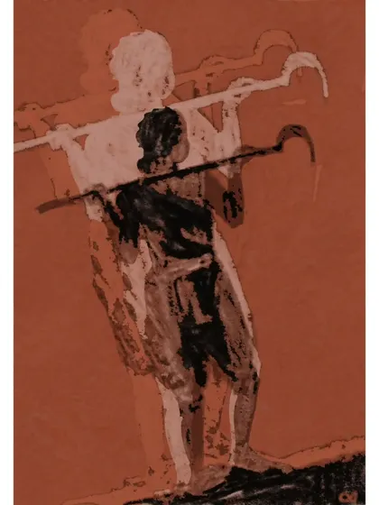 "Tamil Woman 2." In my sepia dreams, she comes and stands with her new metal called Iron. This digital print continues my exploration of ancient Tamil identity.
