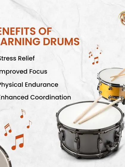 Learning drums has many benefits, including stress relief, improved focus, and enhanced coordination.