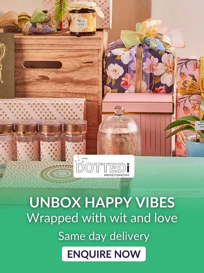 This image showcases a variety of my gifting options, emphasizing my custom packaging and same-day delivery service in Bangalore and Delhi. I focus on creating happy vibes with every gift.