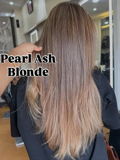 Our trending Pearl Ash Blonde. This is a softer, more iridescent take on ash that is incredibly popular.