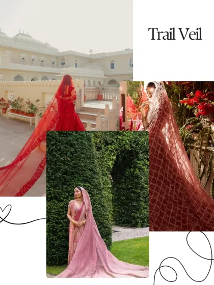 For a touch of drama and grandeur, a Trail Veil is unmatched. This style creates a stunning silhouette and makes for breathtaking photographs, as seen in these examples.